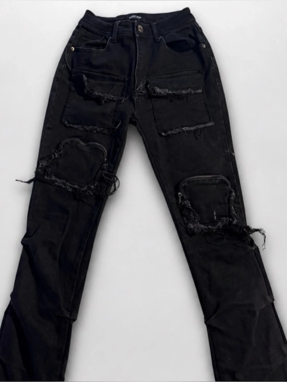Black Distressed Jeans with Patch Pockets